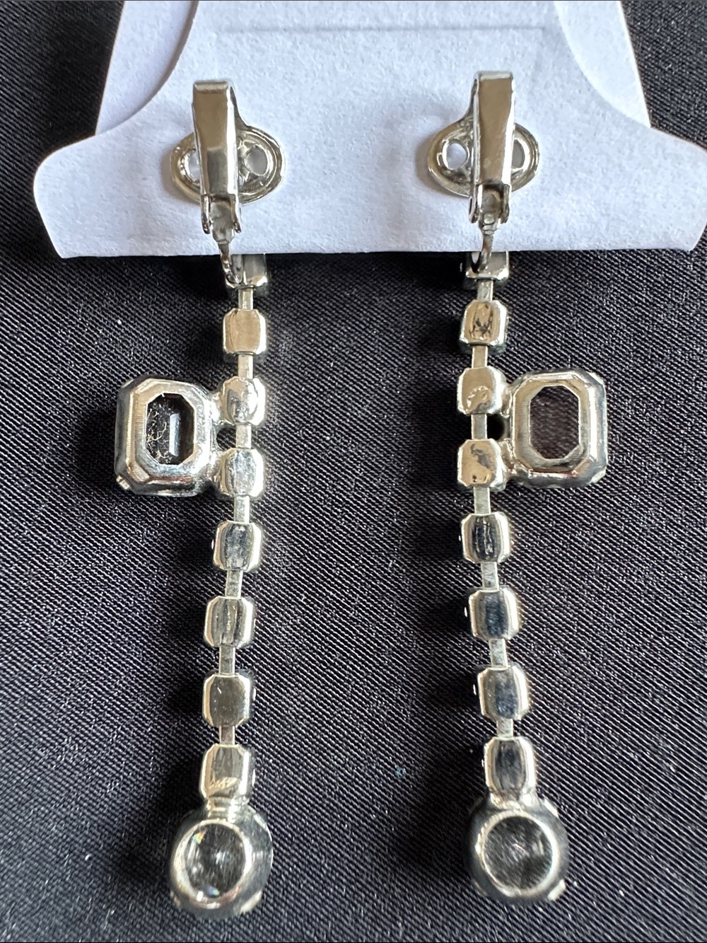 Rhinestone EUC dangle clip on earrings. Lovely faceted, pastel colored stones - Picture 5 of 5